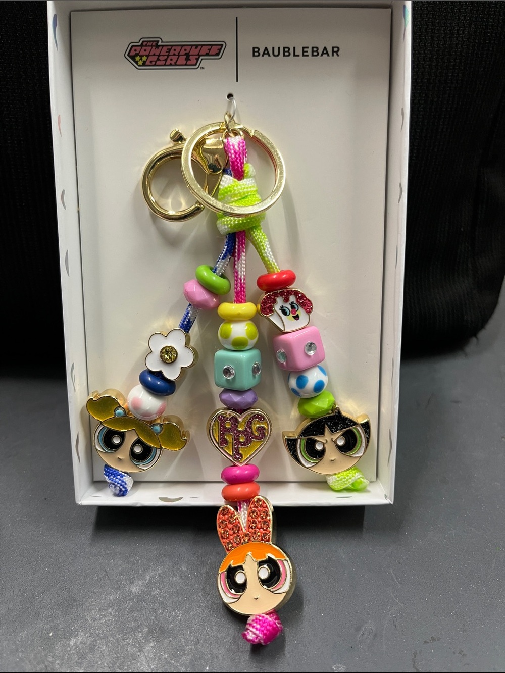 NIB BaubleBar Multicolor Powerpuff Girls Beaded Keychain Charm
